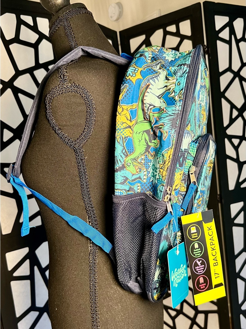 Wonder Nation Kids 17" Laptop Backpack Pop Art Dino 🦕 Indigo Blue NWT - Picture 5 of 11